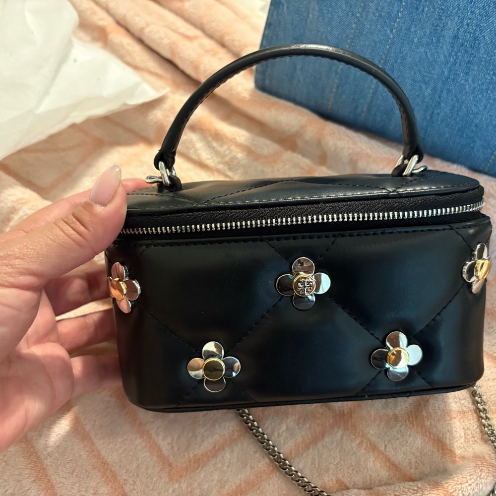 tory burch black Quilted Women's Bag with Floral Accents @gigi only